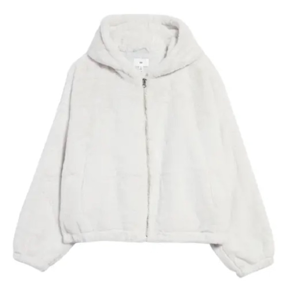 NWT ✨ Nordstrom Hooded Faux Fur Jacket in Grey Fog